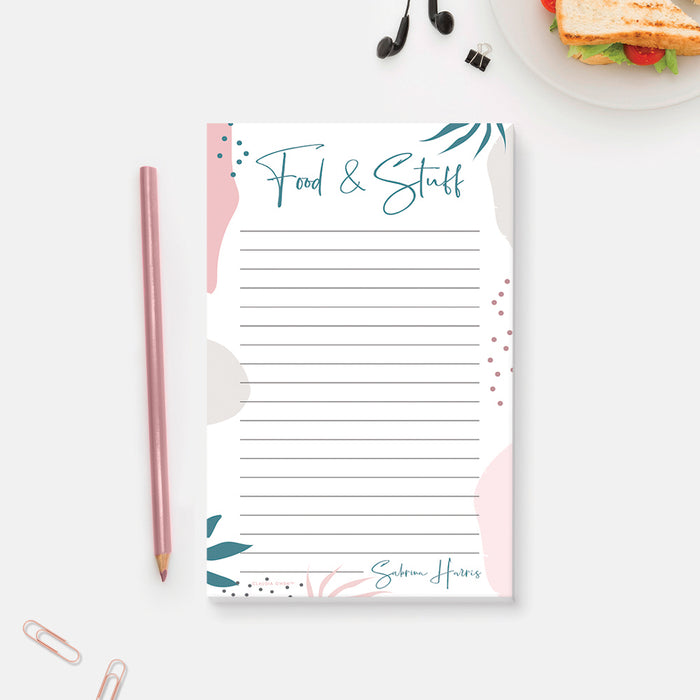 Food and Stuff Grocery List Notepad, Shopping List Notepad, Personalized Gifts for Mom, Chic Stationary for Women
