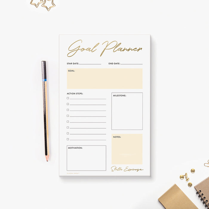Personalized Goal Planner Notepad, Productivity Planner, To Do List Pad, Goal Setting Organizer for Women, Action Plan Worksheet