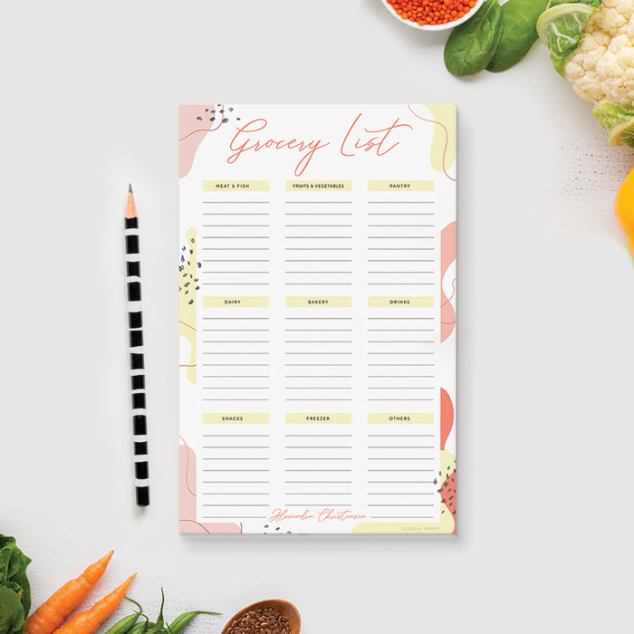 Personalized Grocery List Notepad, Modern Shopping List, Meal Prep Pad, Family Meal Organizer Notepad Stationary, Market List