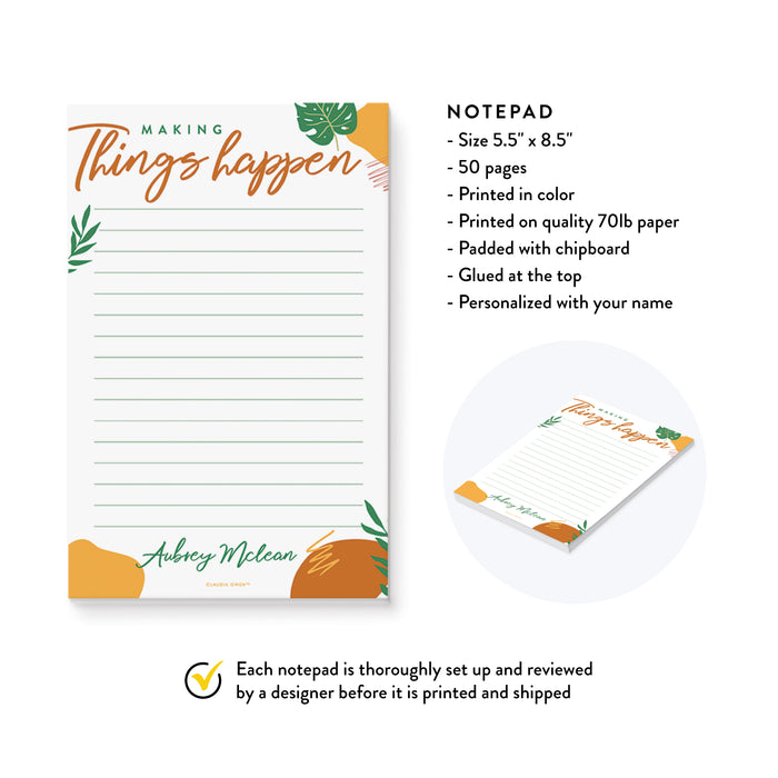 Making Things Happen Inspirational Notepad, Motivational Gift for Women, Entrepreneur Gift
