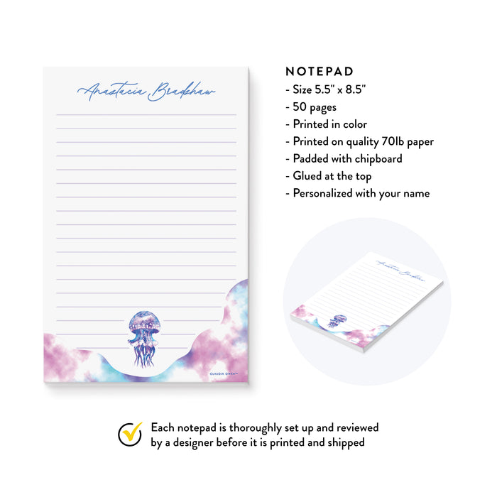 Jellyfish Notepad Personalized with your Name, Under the Sea Creature Memo Pad, Ocean To Do List