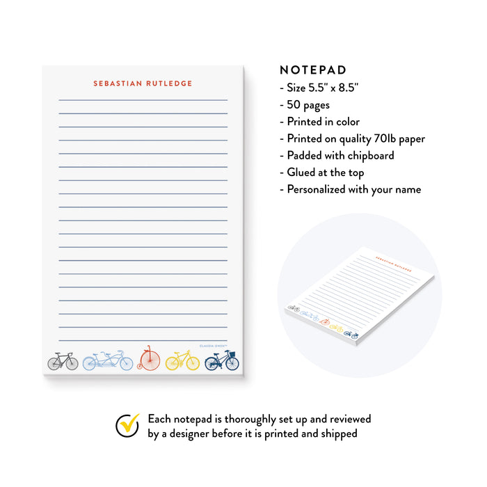 Personalized Bicycle Notepad, Bike Lover Notepad Stationary, Bike Gifts for Men and Women, Cyclist Office Pad