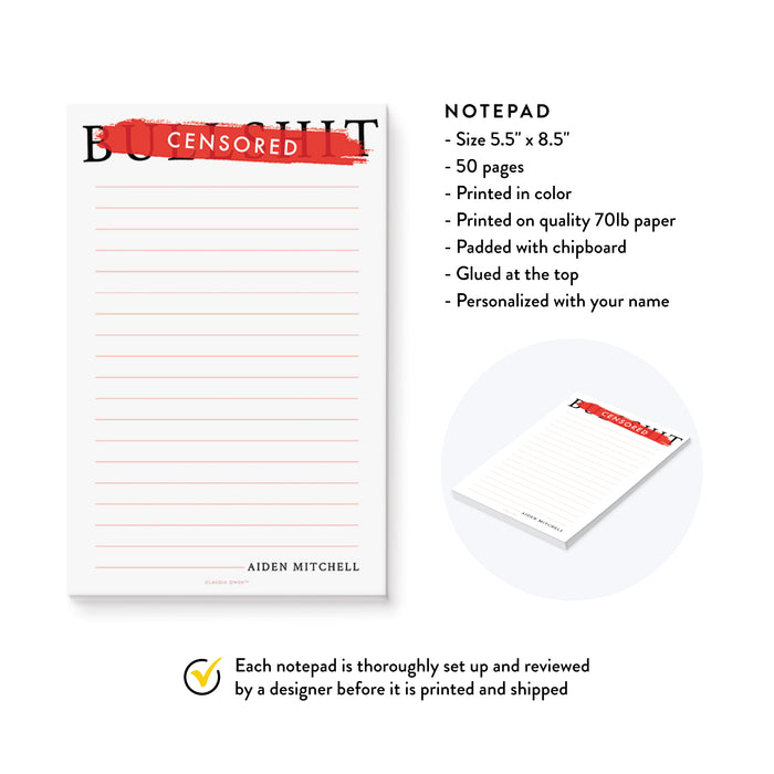 Personalized Funny Notepad, Bullshit Censored Notepad, Fun Office Notepad, Funny Stationery Gifts, Gag Gifts