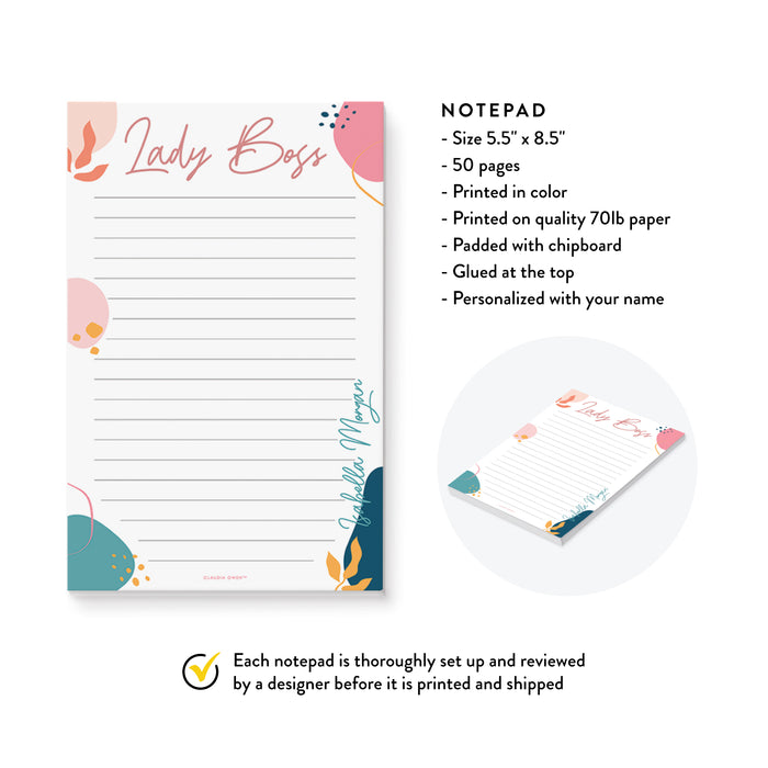 Lady Boss Notepad, Personalized Feminist Gifts, Boss Lady Stationery, Office Desk Pad for Women, Entrepreneur Gift