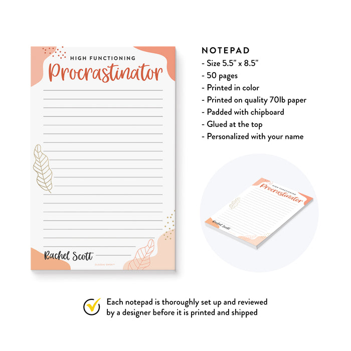 High Functioning Procrastinator Funny Notepad, Fun Daily Planner Notepad Personalized with your Name, Procrastinator Gift