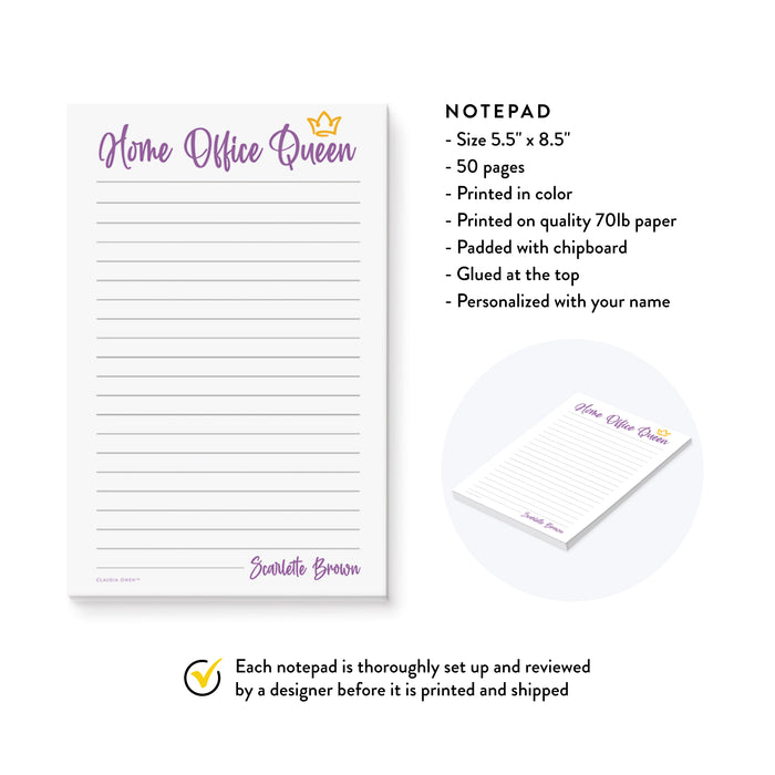 Home Office Queen Notepad, Work From Home Planner Pad, Personalized Novelty Gift, Customized Office Gifts for Women
