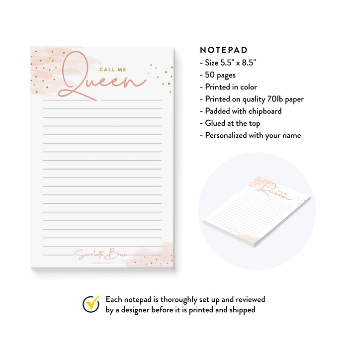Call Me Queen Notepad, Personalized Funny Notepad for Women, Sarcastic Gifts for Women, Funny Gifts, Custom Sassy Gifts