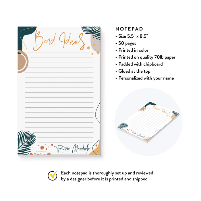 Bad Ideas Notepad, Fun Work Planner Pad, Funny Gifts for the Office Personalized with Your Name
