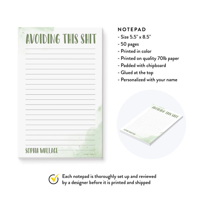 Avoiding This Shit Notepad, Personalized Funny Notepad, To Do List Pad, Fun Work Planner Notepad, Custom Gag Gifts