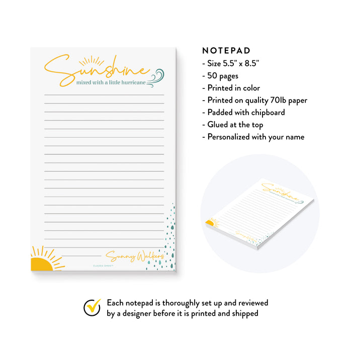 Sunshine Mixed with a Little Hurricane Notepad, Funny Notepad for the Office, Gag Gift for Women, Funny Coworker Gift