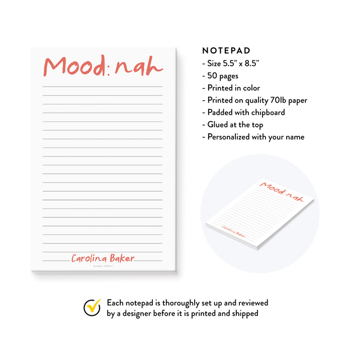 Funny Office Notepad, Gag Gifts for Coworkers and Friends, Mood Nah Notepad, Personalized Sarcastic Gifts