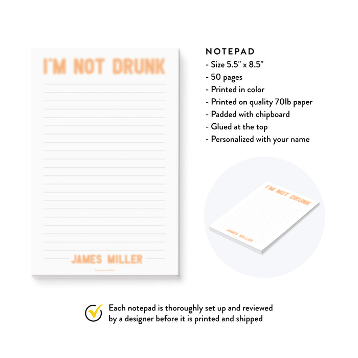 I'm Not Drunk Notepad, Personalized Novelty Gifts For Men, Funny Coworker Gift, Home Office Planner, Sober Gifts