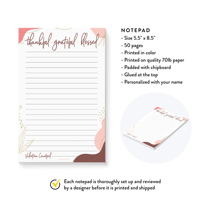 Thankful Grateful Blessed Notepad, Thanksgiving Stationery Notepad, Novelty Gift for the Office, Thank You Pad, Gratitude Notepad