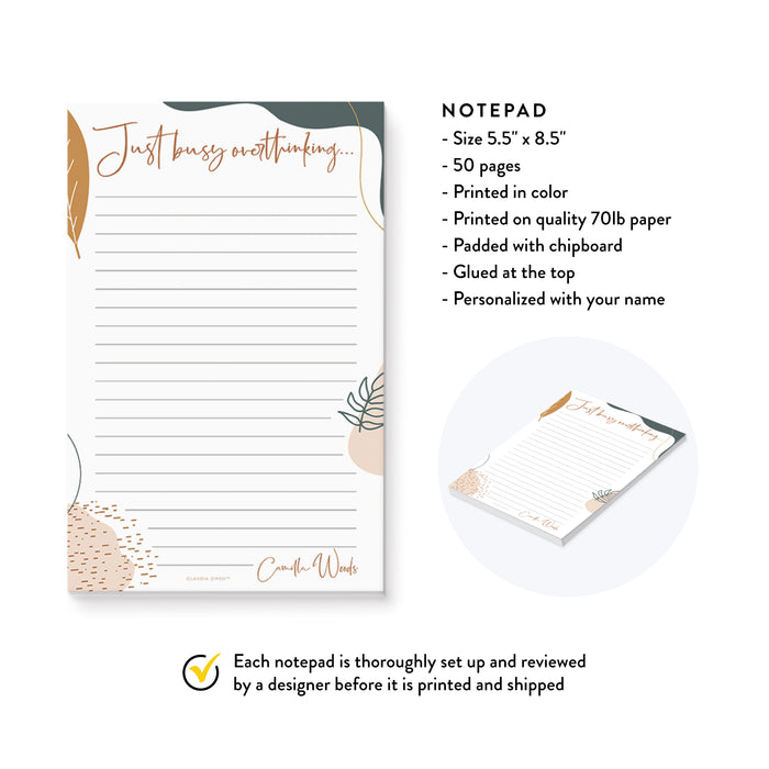 Just Busy Overthinking Notepad, Funny Office Notepad for Overthinkers, Funny Anxiety Gift