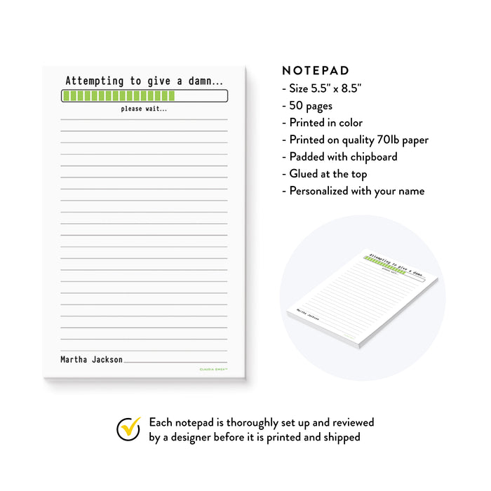 Attempting To Give A Damn Notepad, Novelty Gag Gifts for Men and Women, Cool Office Gifts Stationery Pad, Funny Gifts for Him
