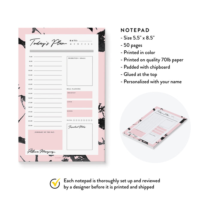 Personalized Daily Planner, Marble Office Notepad, To Do List Pad, Modern Desk Stationary, Day Planner Notepad