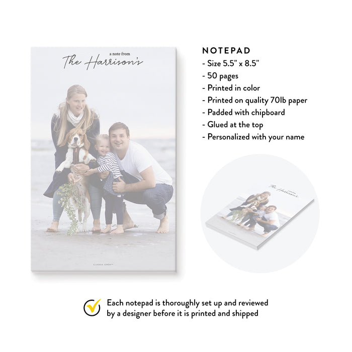 Family Notepad Personalized with Your Photo, Photo Gifts for Mom, Stationery for Mom, Family Stationery Notepad