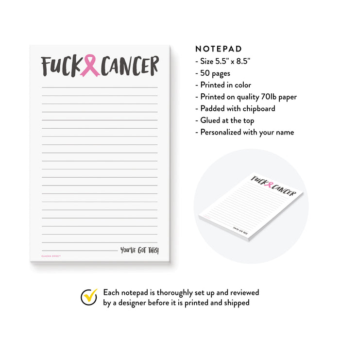 Fuck Cancer Notepad, Cancer Awareness Pad, Cancer Survivor Gift, Cancer Warrior Encouragement Gift, To Do List Notepad