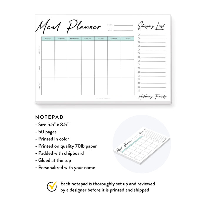 Weekly Meal Planner with Shopping List Notepad, Personalized Menu Planner Notepad Breakfast Lunch Dinner, Grocery List