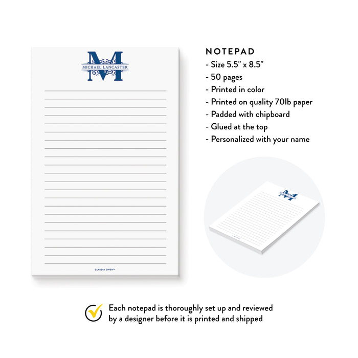 Personalized Monogram Notepad for Men and Women, Custom Office Notepad with Name Initial, Business To Do List Pad, Professional Gift