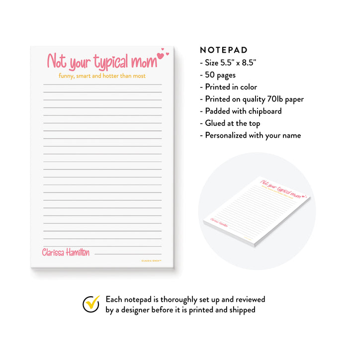 Funny Mom Notepad Not Your Typical Mom, Grocery Shopping List Pad, Stationery Gifts for Moms, Mothers Day Gift, Cool New Mom Stationery