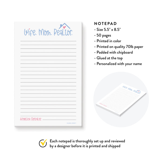 Wife Mom Realtor Notepad, Gift For Real Estate Agent Stationery Pad, Realtor Planner Pad, Personalized Gift For Realtor