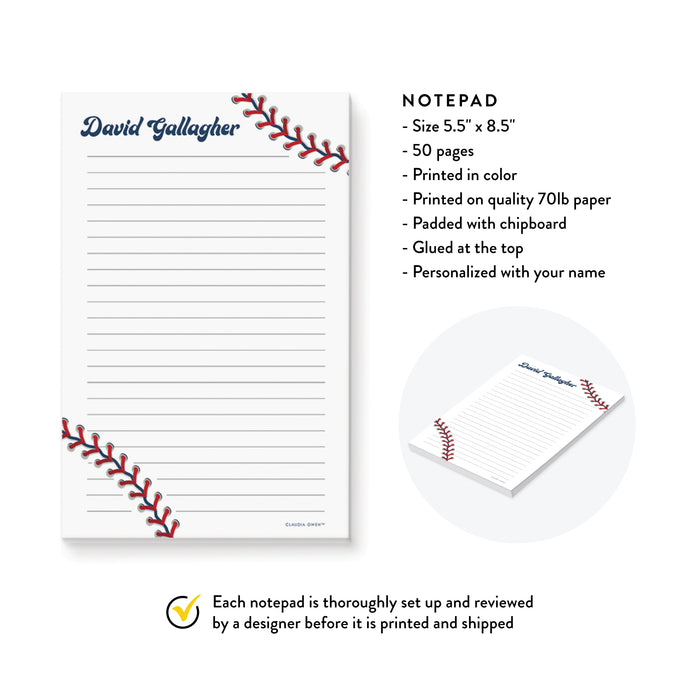 Personalized Baseball Notepad for Boys, Baseball Writing Paper Pad, Gift for Coach and Athlete, Sports Notepad, Baseball Lover Stationery