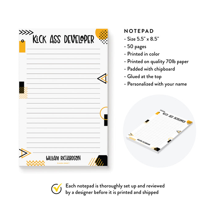 Kick Ass Developer Notepad, Personalized Programmer Gift, Office Gifts for Coworker, Gift for Software Engineer, Computer Geek Gift