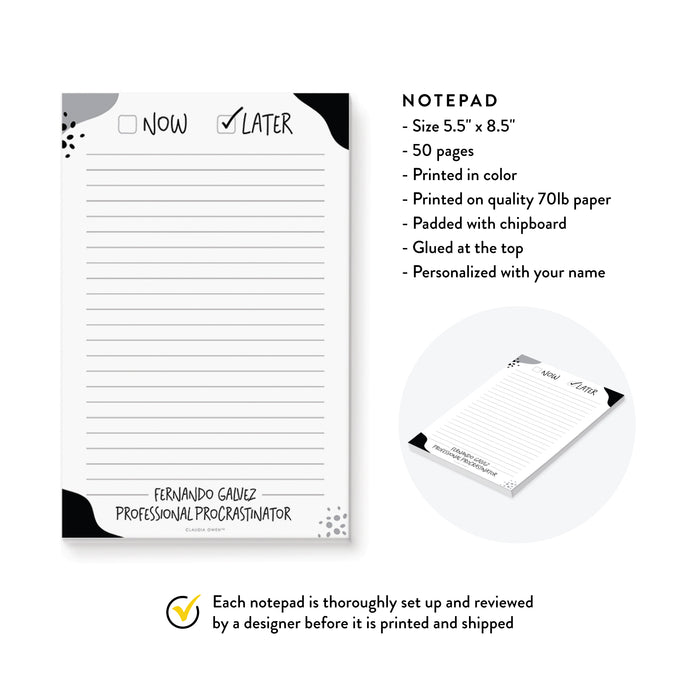 Professional Procrastinator Notepad Now or Later, Funny Lazy Gift Procrastination Gift, Office To Do List Notepad, Novelty Present