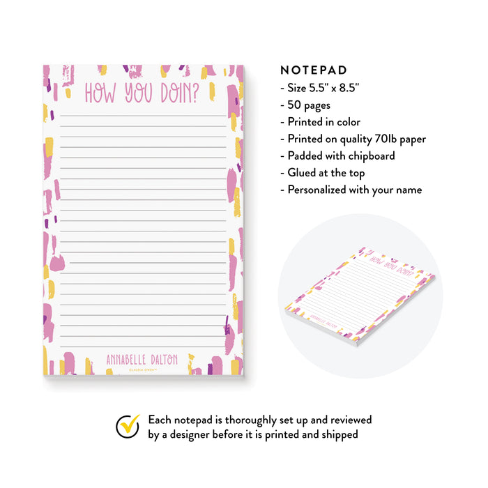 How You Doin' Notepad, Personalized Gift for Teens, School Notepad for Kids, To Do List for Teens
