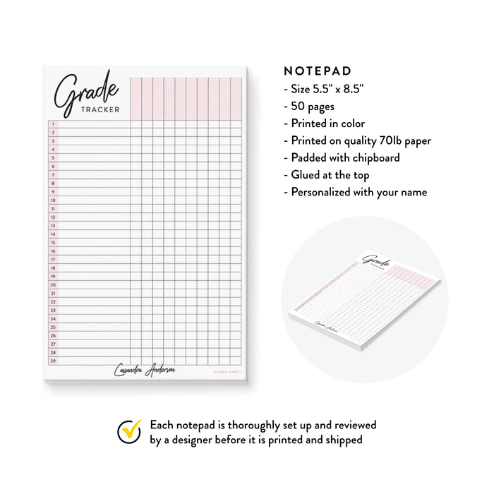 Student Grade Tracker Notepad, Grade Sheet for Teacher and Students, Class Grades Log Sheet Pad, Homeschool Record Keeping Teacher Planner