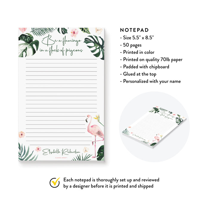 Be a Flamingo in a Flock of Pigeons Notepad, Tropical Flamingo Gifts for Women, Flamingo To Do List Notepad with Inspirational Quote