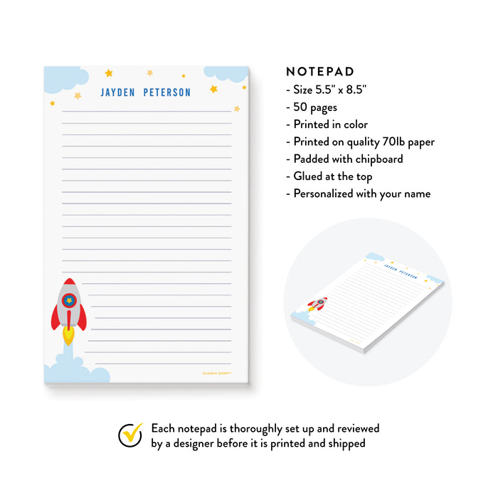 Rocket Ship Notepad for Kids, Personalized Space Stationery Pad Gifts for Boys and Girls, Outer Space Lover Gifts, Space Baby Shower Favor Gifts