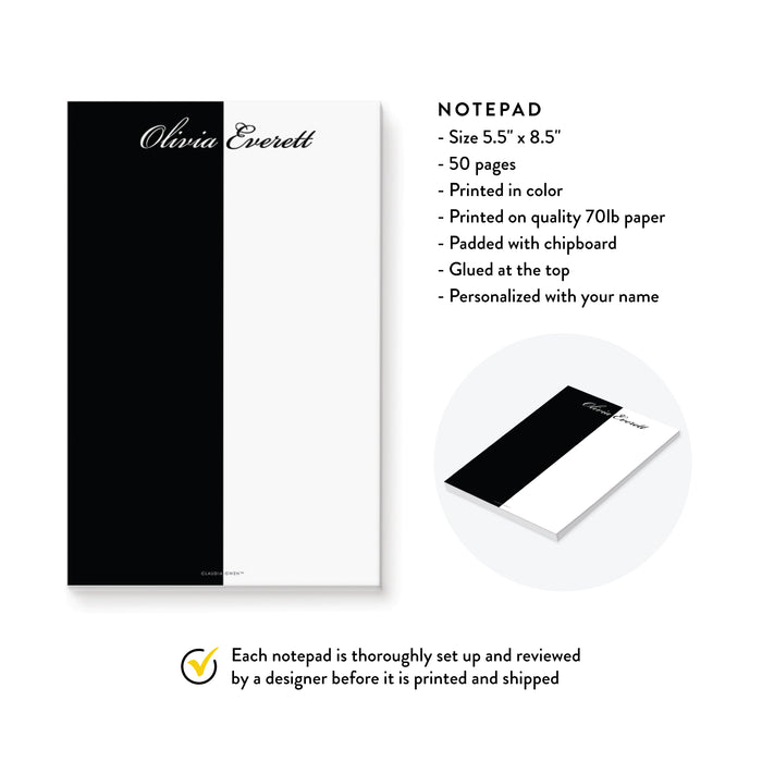 Personalized Black and White Notepad, Birthday Party Favors, Black and White Writing Stationery Pad, Grocery Shopping List Notepad