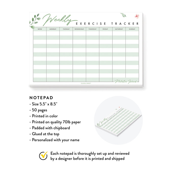 Exercise Note Pad Workout Log Notepad, Exercise Tracker Notepad, Exercise Log Pad, Fitne