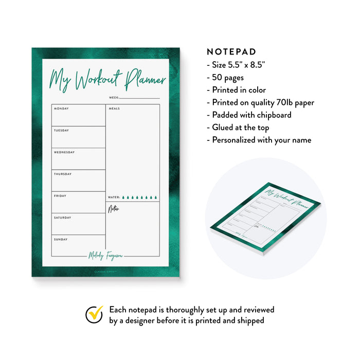 Workout and Meal Planner Notepad, Custom Notepad Fitness Planner Log Exercise Stationery, Personalized Fitness Tracker Gym Workout