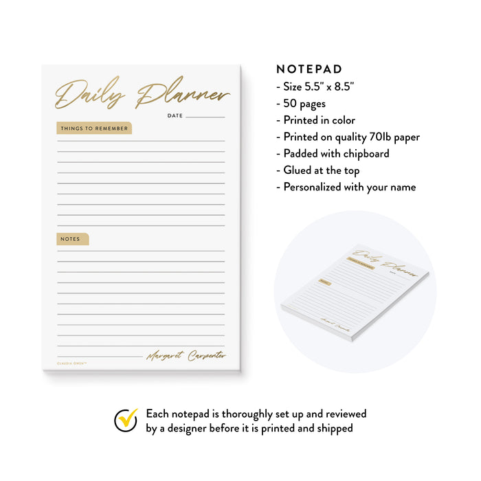 Daily Planner To Do List Notepad, Personalized To Do List Notepad, Daily To do List, Day Planner Pad, Custom Stationary For Women
