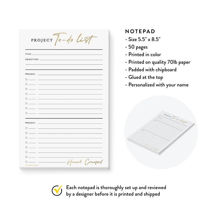 Project To Do List Notepad, Personalized Work Planner, Project Tracker List Pad, Project Management Productivity Planner