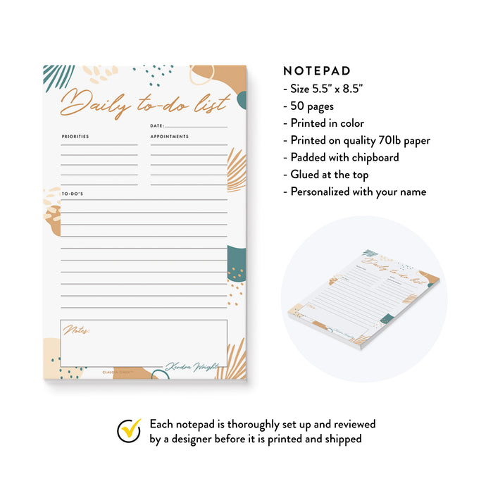 Personalized To Do List Notepad, Custom Daily To Do List Lined Notepad, Day Planner Memo Desk Pad Notepad For Women Office Notepad