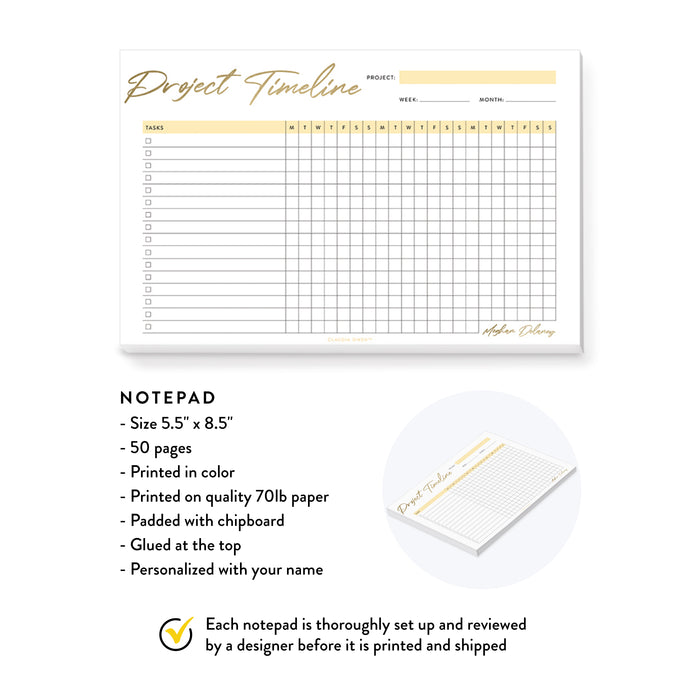 Project Timeline Planner Notepad, Personalized Project Tracker Pad, Custom Project Management Tracker, Project Planning