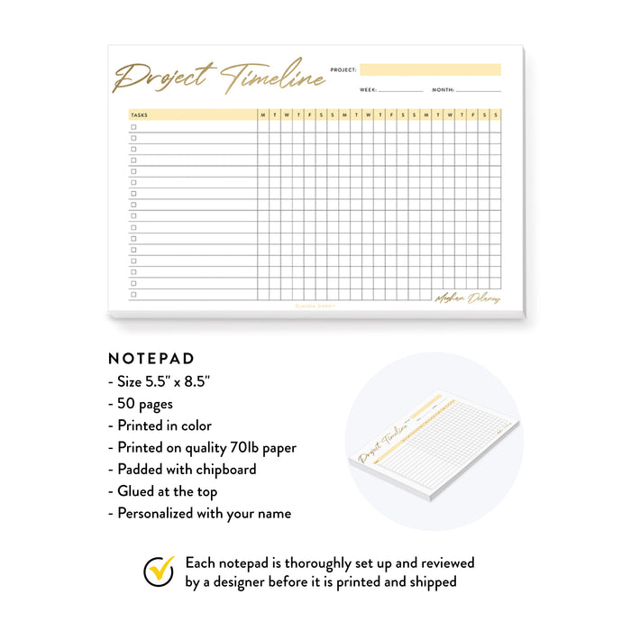 Time Management Note Pad Project Timeline Planner Notepad, Personalized Project Tracker Pad, Cu