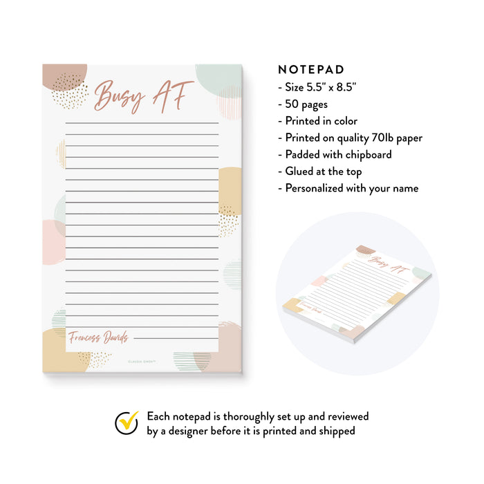 Busy AF Notepad, Funny Desk Notepad for Women, Modern Daily To Do List Planner Pad, Unique Gift for Her