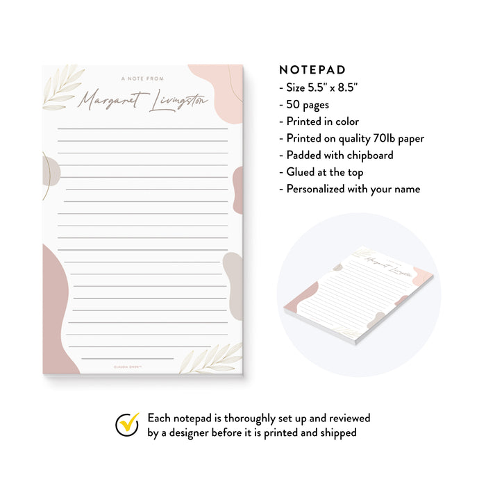A Note From Personalized Notepad, Modern Chic Stationery for Women, Custom Calligraphy Writing Paper, To Do List Planner, Teacher Gifts