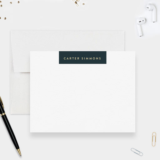Modern flat note cards for men with custom name. A sleek, minimalist stationery set ideal for personal and professional use or gifting.