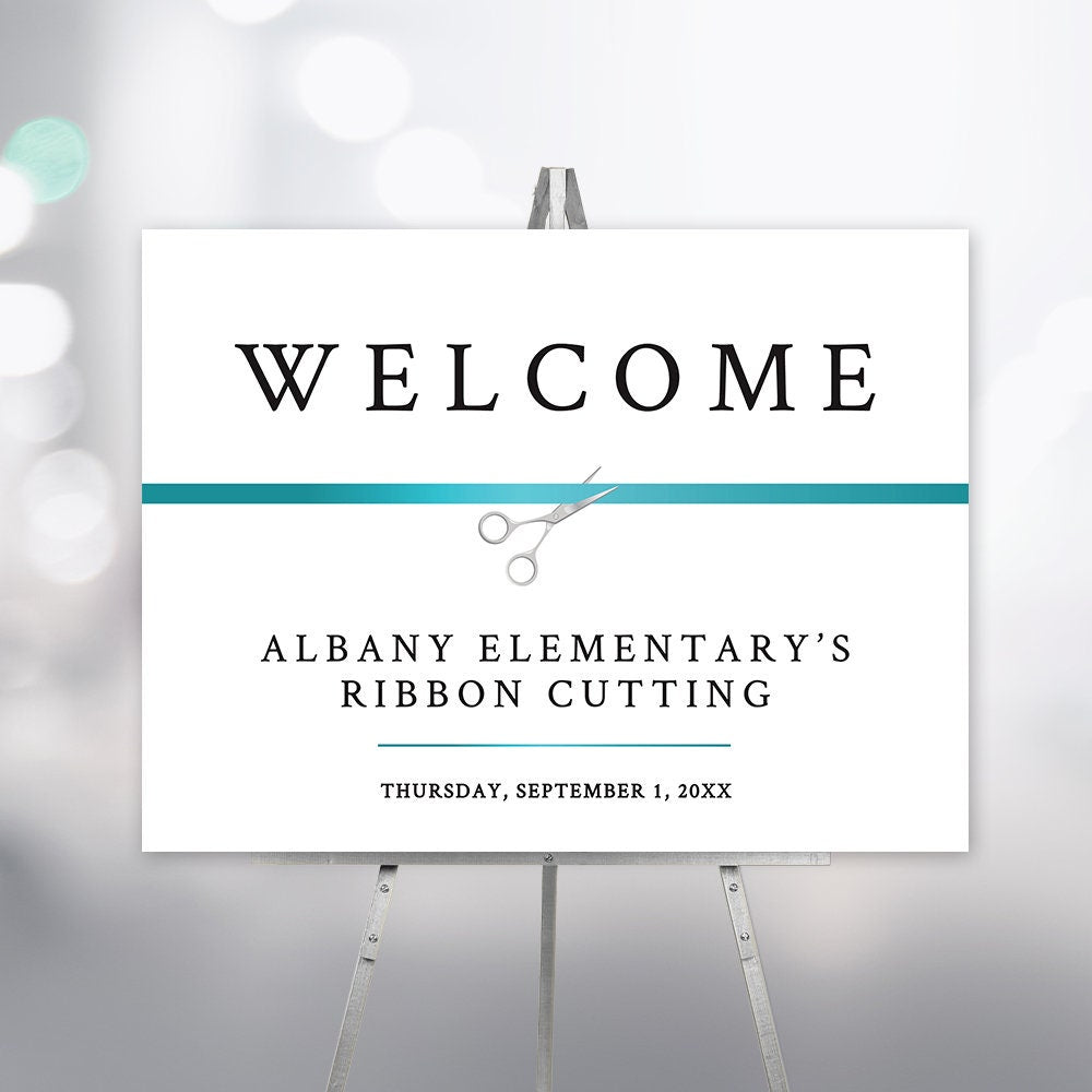 Ribbon Cutting Welcome Sign Template in Teal Instant Download — Claudia ...