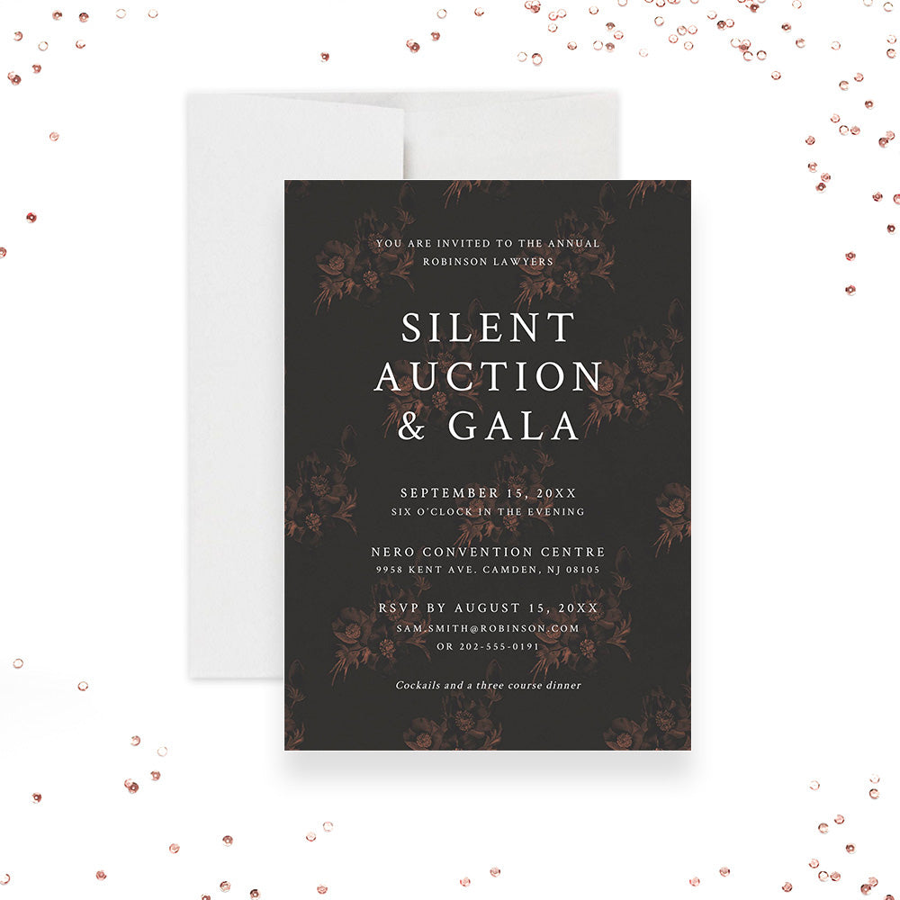 Silent Auction Gala Invitation with Dark Florals Digital Download