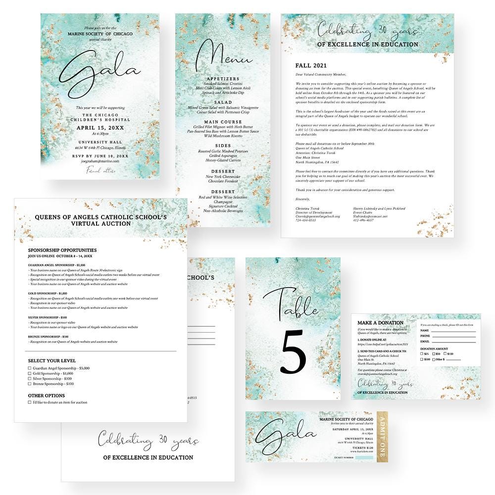 Sponsorship Template Invitation Set for Fundraisers in Teal and Gold