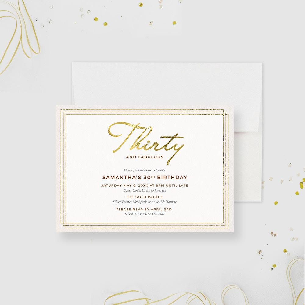 Thirty and Fabulous 30 Birthday Invitation Template, 30th Anniversary