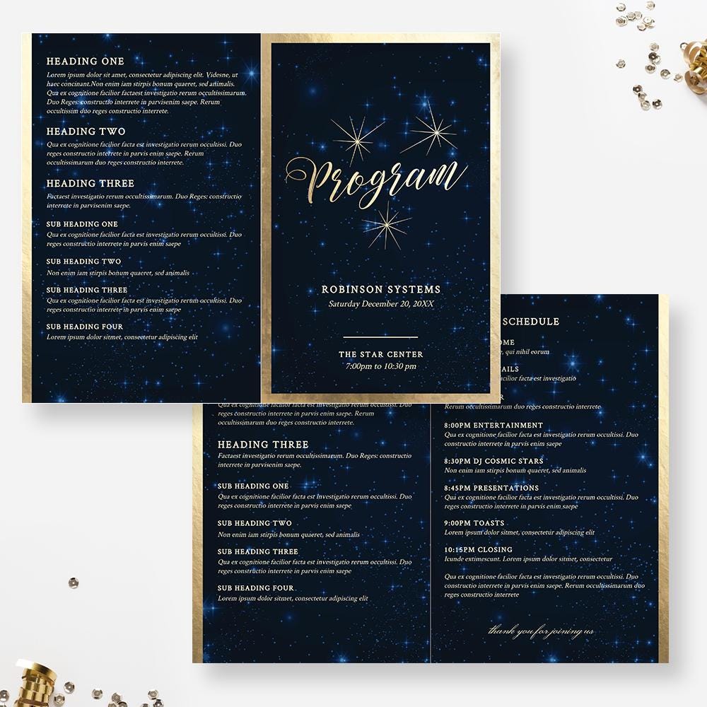 Gala Program Template with Starry Night Sky, Retirement Program Flyer