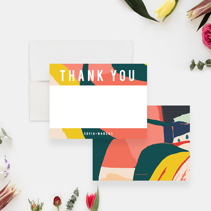 Modern Abstract Wedding Thank You Cards in Colorful Brushstroke Pattern, Creative Couple Thank You Gifts, Fun Wedding Thank You Notes